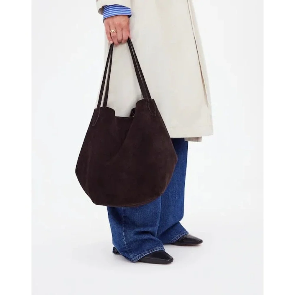 Madewell The Shopper Tote Soft Grain Suede Dark Carob Oversized Shoulder Bag - Picture 5 of 14